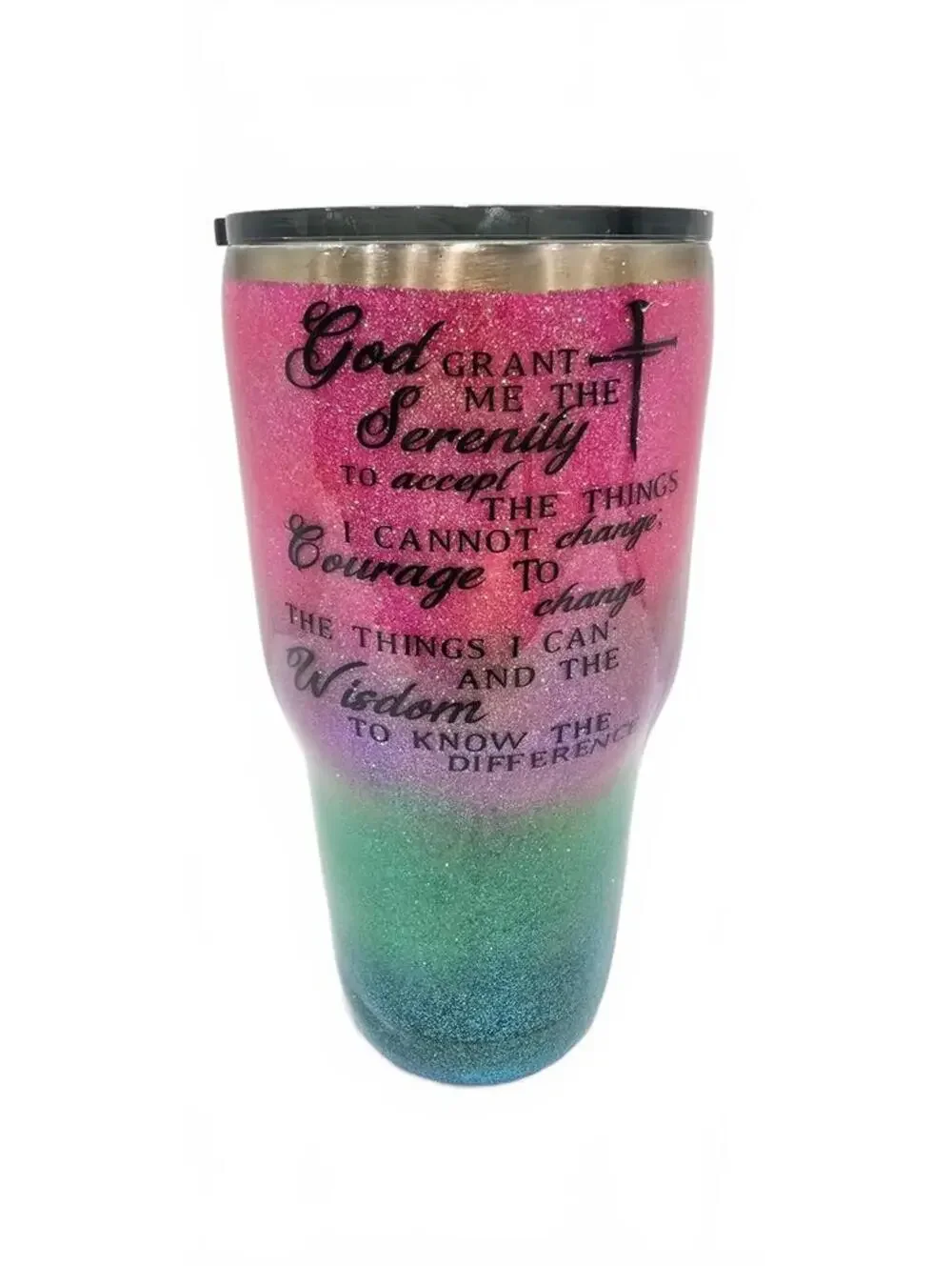 Glitter Ombre Stainless Steel Travel Tumbler with Serenity Prayer